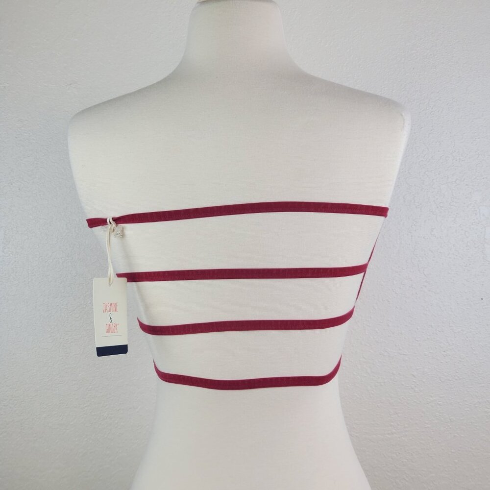 Jasmine & Ginger Cerise Red Knit Jersey Open Back Bandeau Bra Crop Top Large NWT - Picture 7 of 9